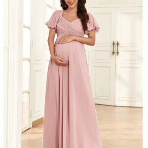 Maternity Short Sleeves Deep V Neck A Line Dress